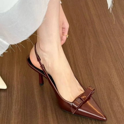 2024 Modern Office Shoes for Women Black Wedding Slingback Pointed Toe Butterfly Decoration Female High Heeled Sandals
