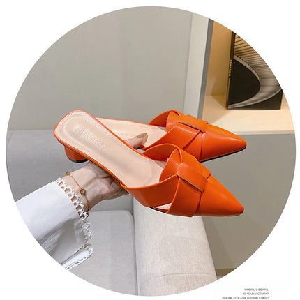 Summer Riband Decoration Slippers Women Fashion High Quality Round Heel Shoes Casual Sweet High Heels Plus Size 42 Women Sandals