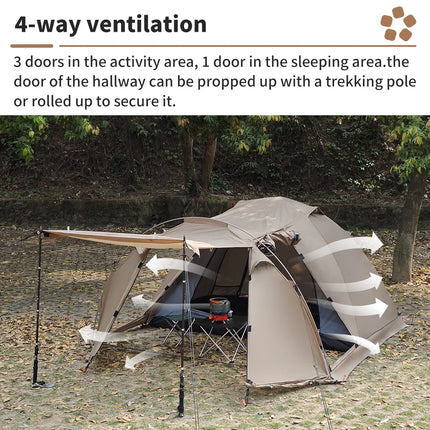 Fireproof 2 Person Winter Tent Hot Tent Waterproof Tunnel Dome Tent with Stove Jack and Snow Skirt for Camping Hiking 4 Season