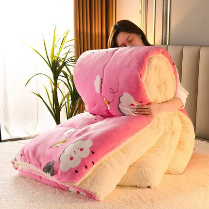 Winter Bedding Thick Quilt Blanket Flannel Fleece Comforter for Cold Nights Fluffy Comforter Duvet Mattress Comforter for Bed