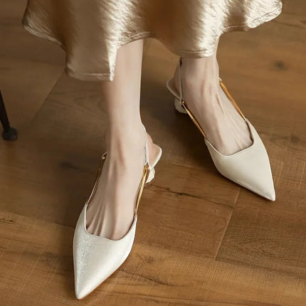 Women's Low Heels Sandals Fashion Pointed Toe Women's Stiletto Heels Slingback Casual Slippers Wedding Bride 2024 New