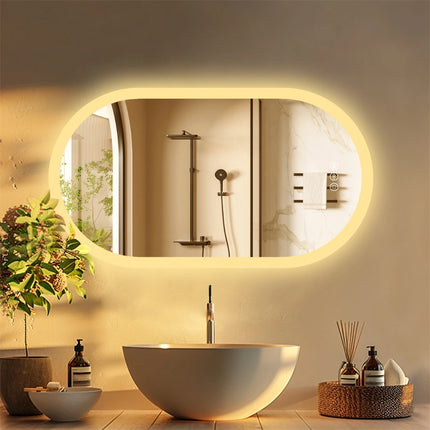 Large Wall Mirror 48 x 24" LED Bathroom Mirror Oblong Backlit Smart Mirror Dimmable 3 Colors with Anti-Fog- IP65 CRI95