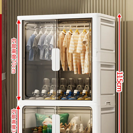 Double Door Open Clothes Storage Organizer with Wheels Foldable Wardrobe Cabinet Baby Cupboard Organizing Box Containers Bin