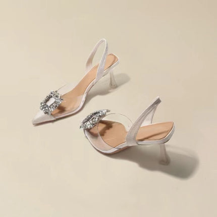 Spring and Autumn Fashion New Sexy Banquet Comfortable Crystal Transparent Solid Color Pointed Toe Women's High Heels
