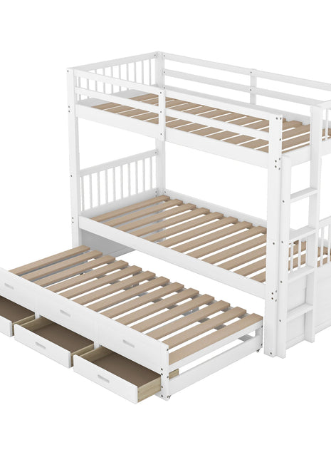 VSOGA Bunk Bed 90x200 Cm, Children's Bed, Family Bed For Girls And Boys, With Ladder And Pull-out Bed And 3 Drawers