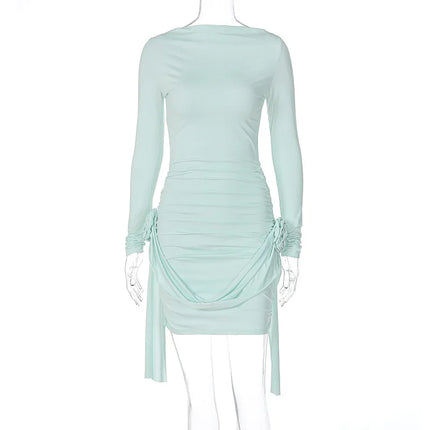 Dulzura Women 2024 Autumn Winter Long Sleeve Party Club Streetwear Bodycon Short Mini Dress Wholesale Items For Business 412422G