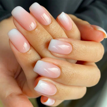 Simple White French Wearable Long Square Fake Nails Full Cover