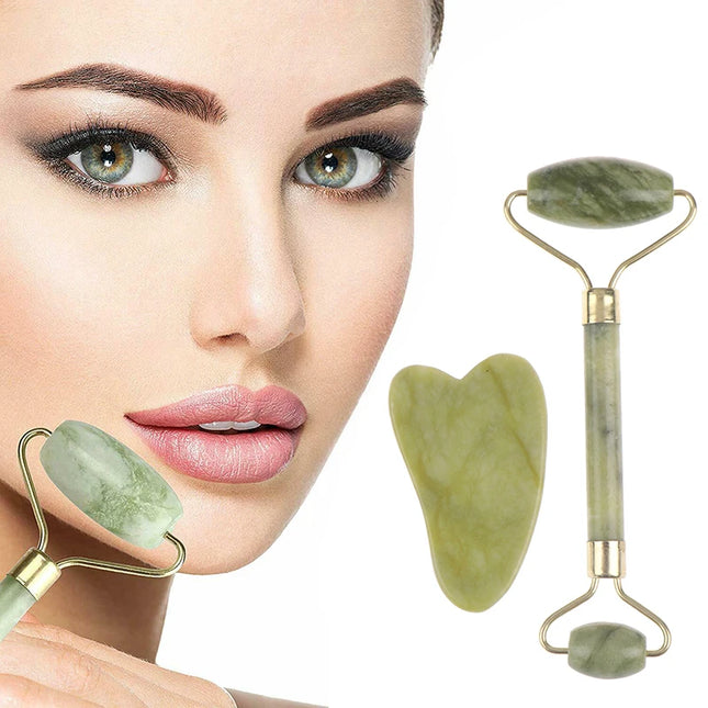 Natural Rose Jade Roller Face Massage Gua Sha Board Jade Massager