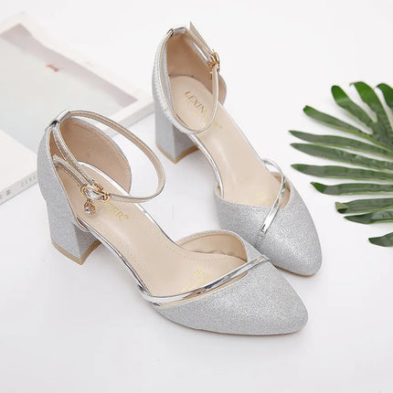 Cresfimix bridal sexy wedding silver square heel shoes women cute sweet golden high quality spring & summer heel shoes ab64