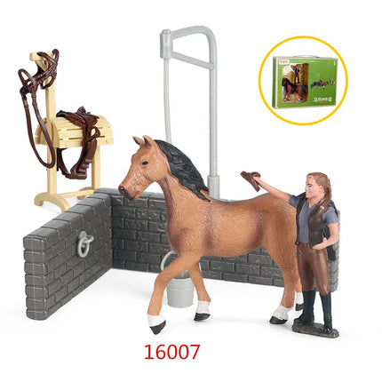 Farm Stable House Model Action Figures Emulational Horseman Horse Animals e Cute Educational Kids Toy Gift