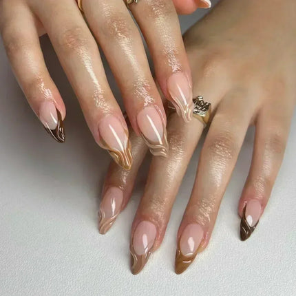 24Pcs French False Nails Almond Fake Nails