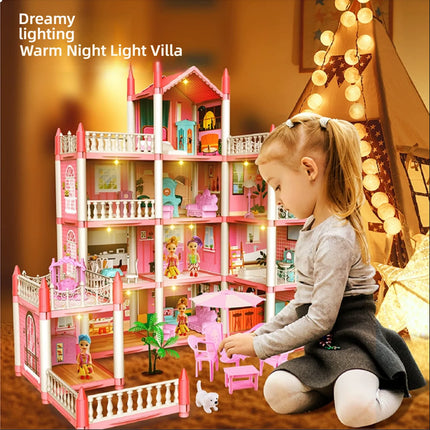 Princess Castle Doll House Kit with LED Lights | Miniature Villa Model  | Creative Birthday Gift Toy