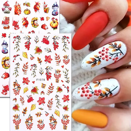 1PCS New Autumn Flowers Nail Decals Animal Nail Stickers Flower