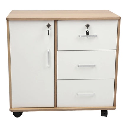 Bedroom Storage Cabinet Bedside Storage Cabinet with Lock Removable Wheels Anti Theft Wood Bedroom End Table for File Document