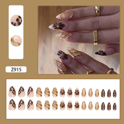 24pcs White Flower Fake Nail Tips Ins Yellow Pink Blush False Nails