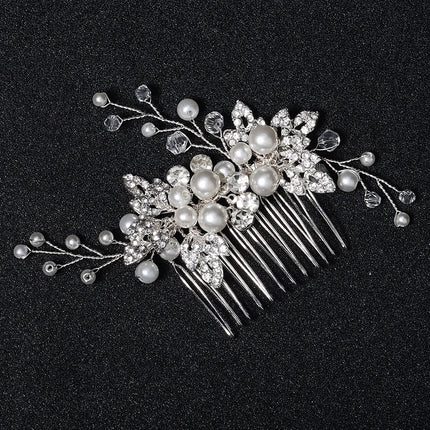 New Silver Alloy Hair Comb Handmade Pearls Rhinestones Fashion Metal Headpiece Elegant Hair Jewellery Accessory For Women