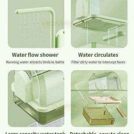 Clear Hanging Bird Bath Automatic Water Circulation Bath Shower For Bird Easy to clean Space Saving Design Bird Cage Accessory