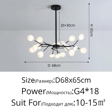 Modern Firefly LED Chandelier Black Gold For Living Room Bedroom Hall Home Decor Indoor Lighting Minimalist Ceiling Pendant Lamp