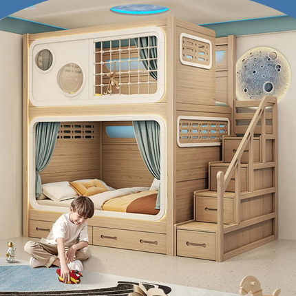 Children's upper and lower bunk double-layer high and low child-mother bed multi-functional combination