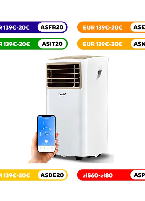 Comfee Easy Cool 2.0 Mobile Air Conditioner, 7000 BTU 2.0 kW, Cooling & Ventilating & Dehumidifying, Room Size up to 68 m³