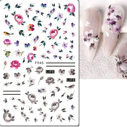 3d Nail Art Decals Elegant White RoyalBlue Roses Flowers