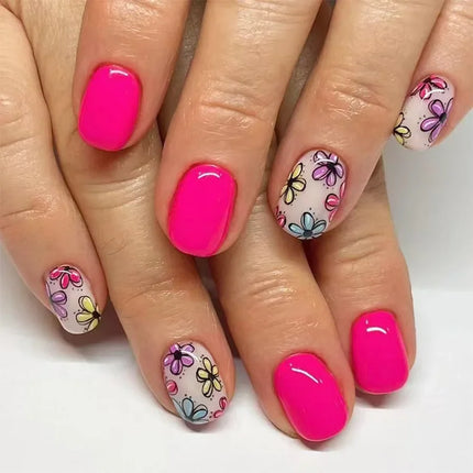 24pcs Short Square Press on Nails Jade Flower Sparkling
