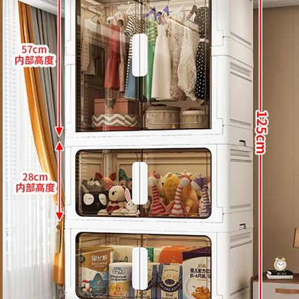 Double Door Open Clothes Storage Organizer with Wheels Foldable Wardrobe Cabinet Baby Cupboard Organizing Box Containers Bin