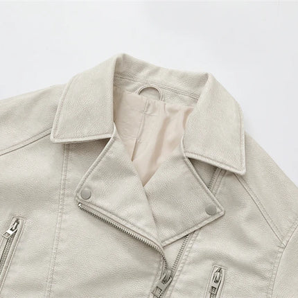 2024New Coal graysty le Women's washed leather jacket with belt, short coat with downgraded zipper and vintage lapel jacket