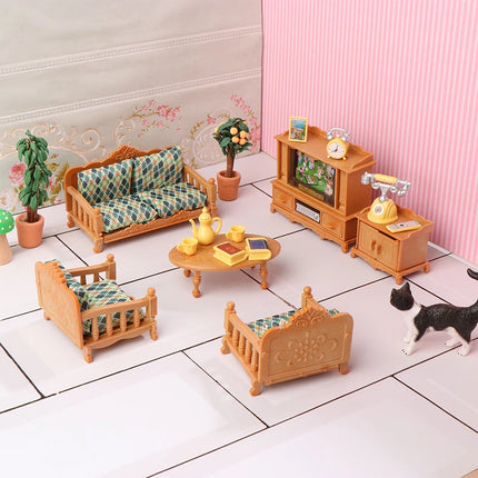 1:12 Dollhouse Miniature Dining Table Chair Sofa Tea Table TV Cabinet Set Model