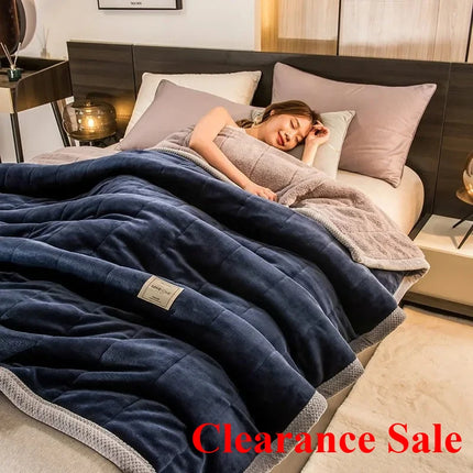 New Coral Fleece Autumn Winter Warm Blankets For Bed 3 Layers Thicken Flannel Blanket Quilt Soft Comfortable Warmth Quilts