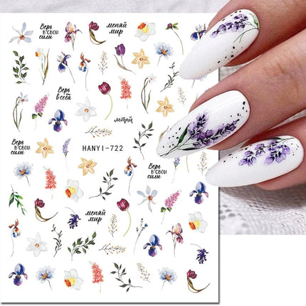 3d Nail Art Decals Elegant White RoyalBlue Roses Flowers