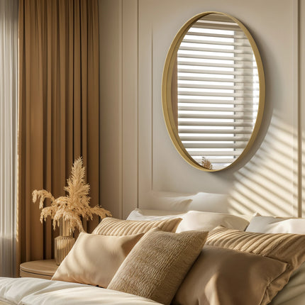 Oval Gold Bathroom Mirror, Gold Framed Mirror for Wall, Metal Frame Gold Circle Mirror Decorative