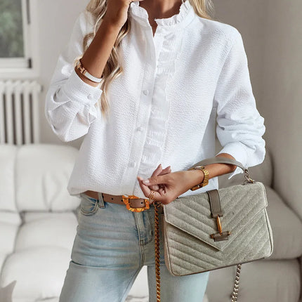 Fashion New Women Elegant Office Shirt,Long Sleeve Top Causal Comfort Simple Shirt,Shirts & Blouses,Tops For Women,Women Clothes