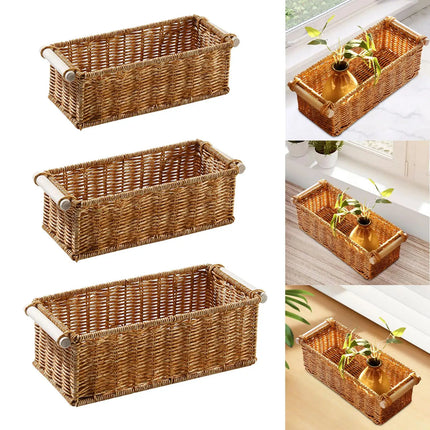 Imitation Rattan Storage Basket Storage Basket Bin Organizer Woven Baskets for Bedroom Kitchen Home Bathroom Coffee Table