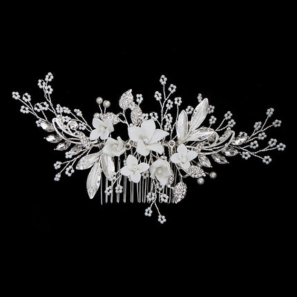 New Silver Alloy Hair Comb Handmade Pearls Rhinestones Fashion Metal Headpiece Elegant Hair Jewellery Accessory For Women