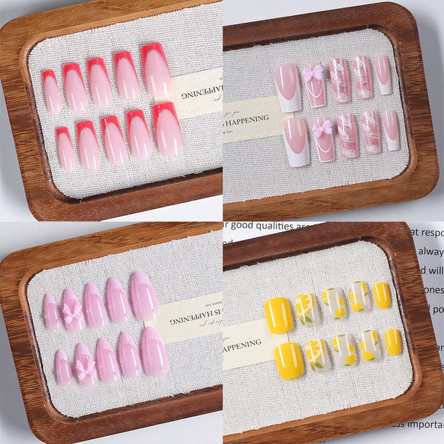 24pcs Short Square Yellow Lemon Press On Nails For Women Nude Pink