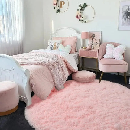 Pink Round Rug for Girls Bedroom,Fluffy Circle Area Rug for Kids Room,Furry Shaggy Carpet for Living Room