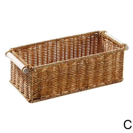 Rattan Storage Basket Wicker Storage Baskets for Shelves Desktop Wicker Baskets for Storage Woven Baskets S/M/L Sizes