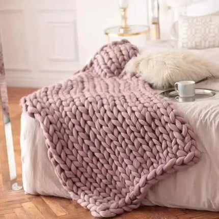 Handmade Chunky Knit Blanket Large Thick Wool Bulky Knitting Throw for Bedroom