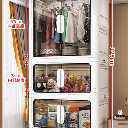 Double Door Open Clothes Storage Organizer with Wheels Foldable Wardrobe Cabinet Baby Cupboard Organizing Box Containers Bin