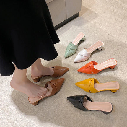 Summer Riband Decoration Slippers Women Fashion High Quality Round Heel Shoes Casual Sweet High Heels Plus Size 42 Women Sandals