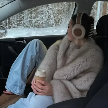 Fashion Fluffy Faux Fur Coat For Women Winter Elegant Loose Long Sleeve Jacket Female Luxury Thick Lady High Street Outerwear