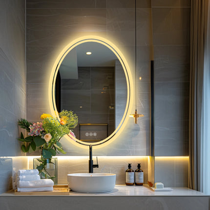 LED Bathroom Mirror Backlit Oval Vanity Mirror with Lights Wall Mounted Anti-Fog Lighted Bathroom Mirror Dimmable Makeup Mirror
