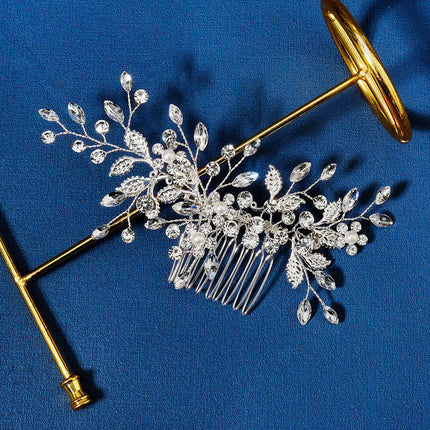 New Silver Alloy Hair Comb Handmade Pearls Rhinestones Fashion Metal Headpiece Elegant Hair Jewellery Accessory For Women