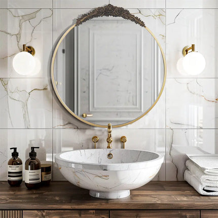 Large Wall Mirror Baroque Mirror Bathroom Decor Round/ Oval Vanity Mirror w Antique Brass Edge for Entryway, Hallway Living Room