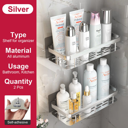 Bathroom Shelf No Drill Wall Mounted Shampoo Bottle Shower Corner Rack Toilet Storage Rack Aluminum