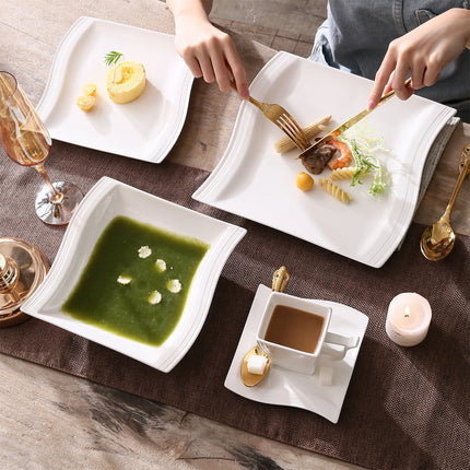 MALACASA 30/60 Piece White Porcelain Dinner Set with 12PCS Cup,Saucer,Dessert Soup Dinner Plate Tableware Set for 12 Person