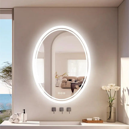 28/32 Inch Ultra Bright Oval LED Bathroom Mirror Anti-Fog Dimmable Backlit Lighted Vanity Mirror 3 Touch Sensor Switch