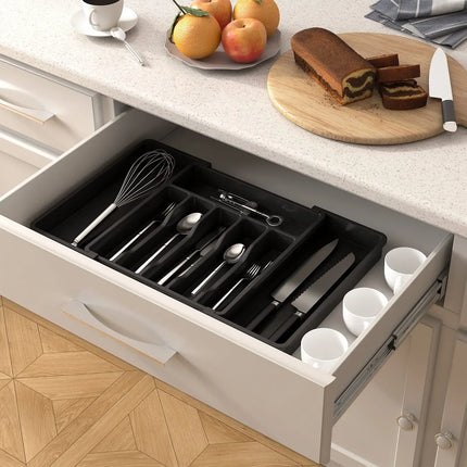 Adjustable Kitchen Storage Organizer Tray – Plastic Multifunctional Drawer Organizer for Kitchen Counter Utensils