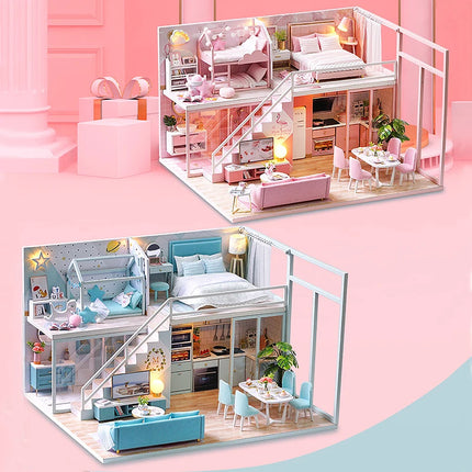 Doll House Kit 3D Wooden Mini DollHouse Assembly Building with Furniture Kit Toys Children's
